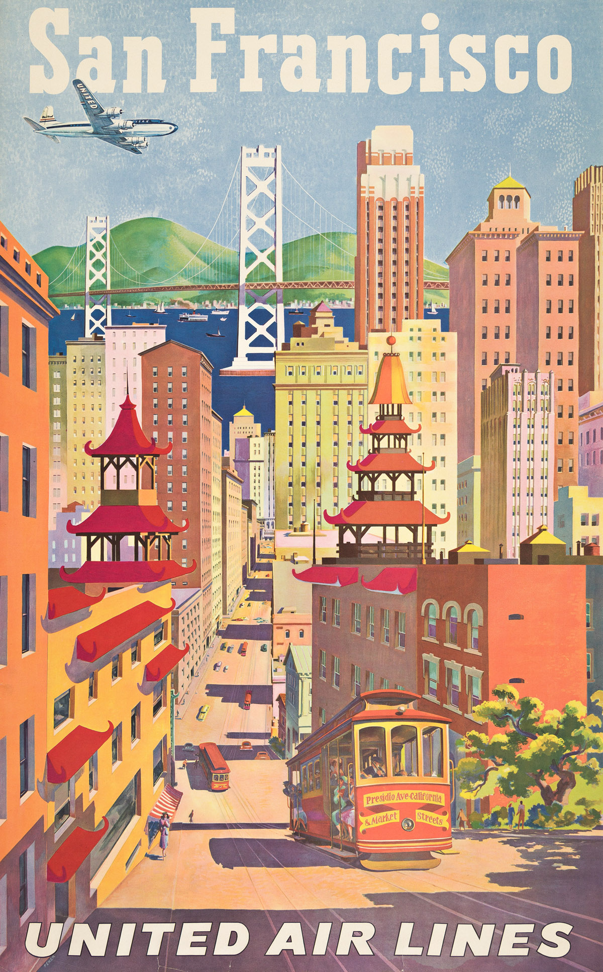 JOSEPH FEHER (1908-1987).  UNITED AIR LINES / SAN FRANCISCO. Circa 1950s. 39½x24¼ inches, 100¼x61½ cm.
